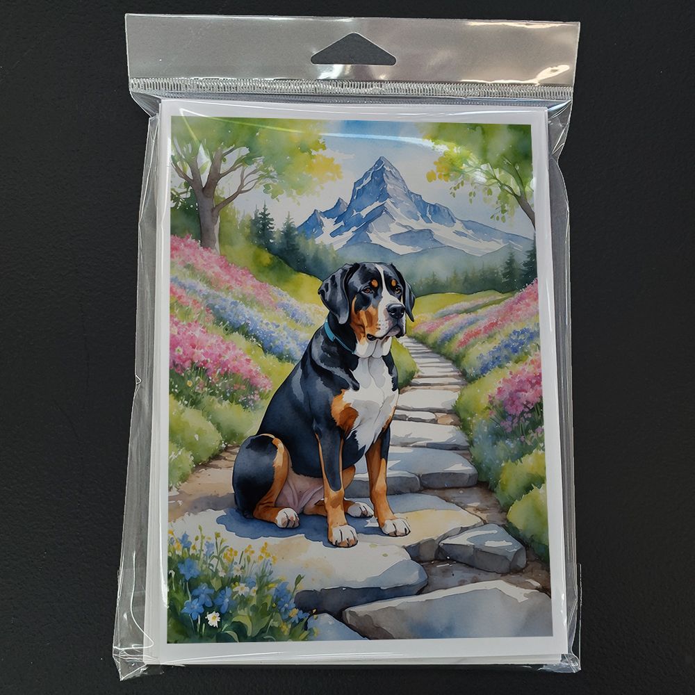 Greater Swiss Mountain Dog Spring Path Greeting Cards Pack of 8 Blank Cards with Envelopes Whimsical A7 Size 5x7 Blank Note Cards