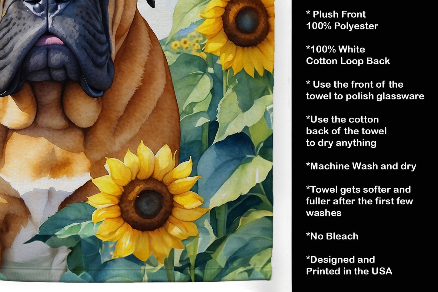 Bullmastiff in Sunflowers Kitchen Towel Dish Cloths Guest Hand Towel Decorative Bathroom Towel for Face,Tea, Dishcloth, Kitchen and Bath