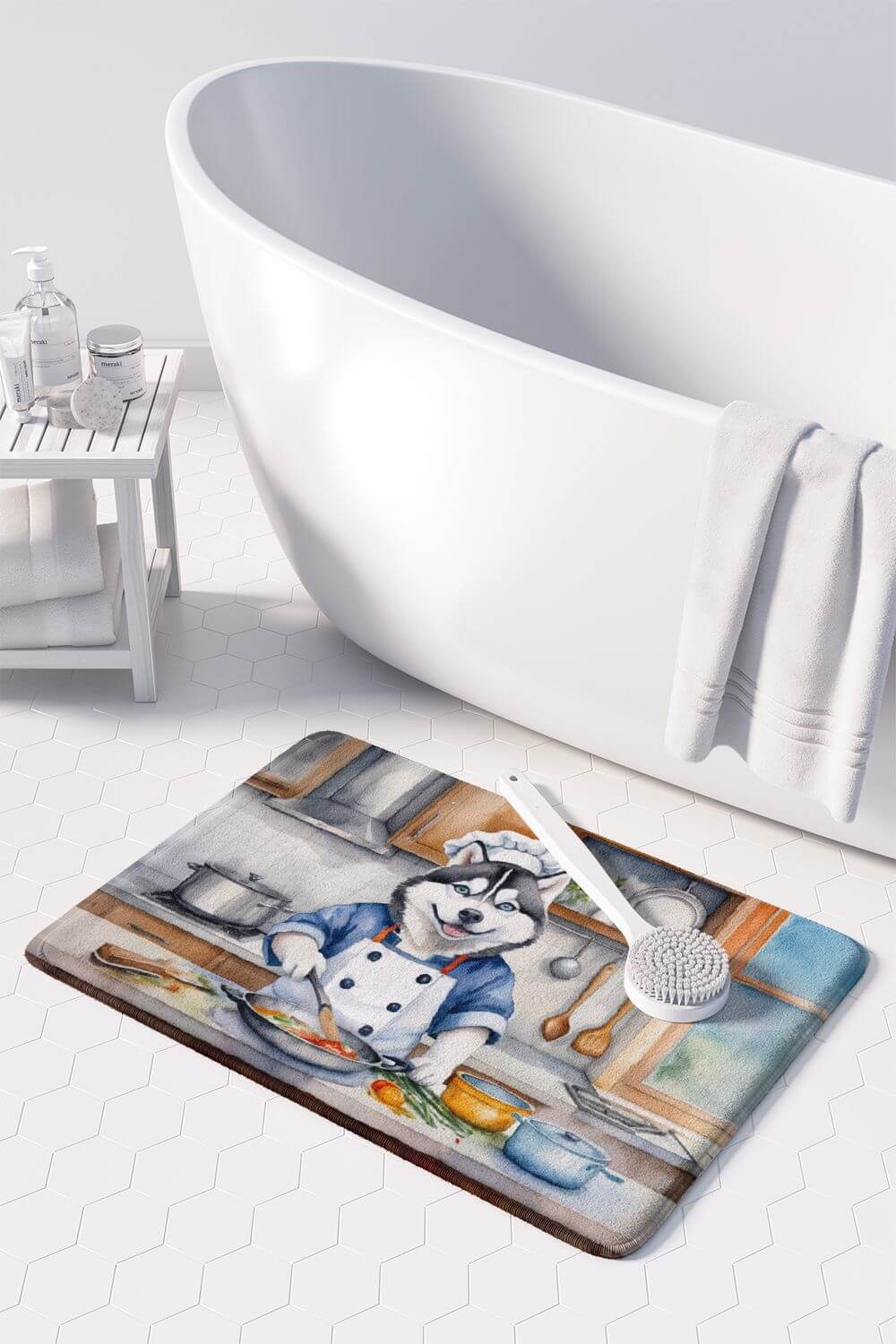 Siberian Husky The Chef Memory Foam Kitchen Mat Machine Washable Anti-Fatigue Mat Cushion Comfort Bath Mat or Kitchen Rug