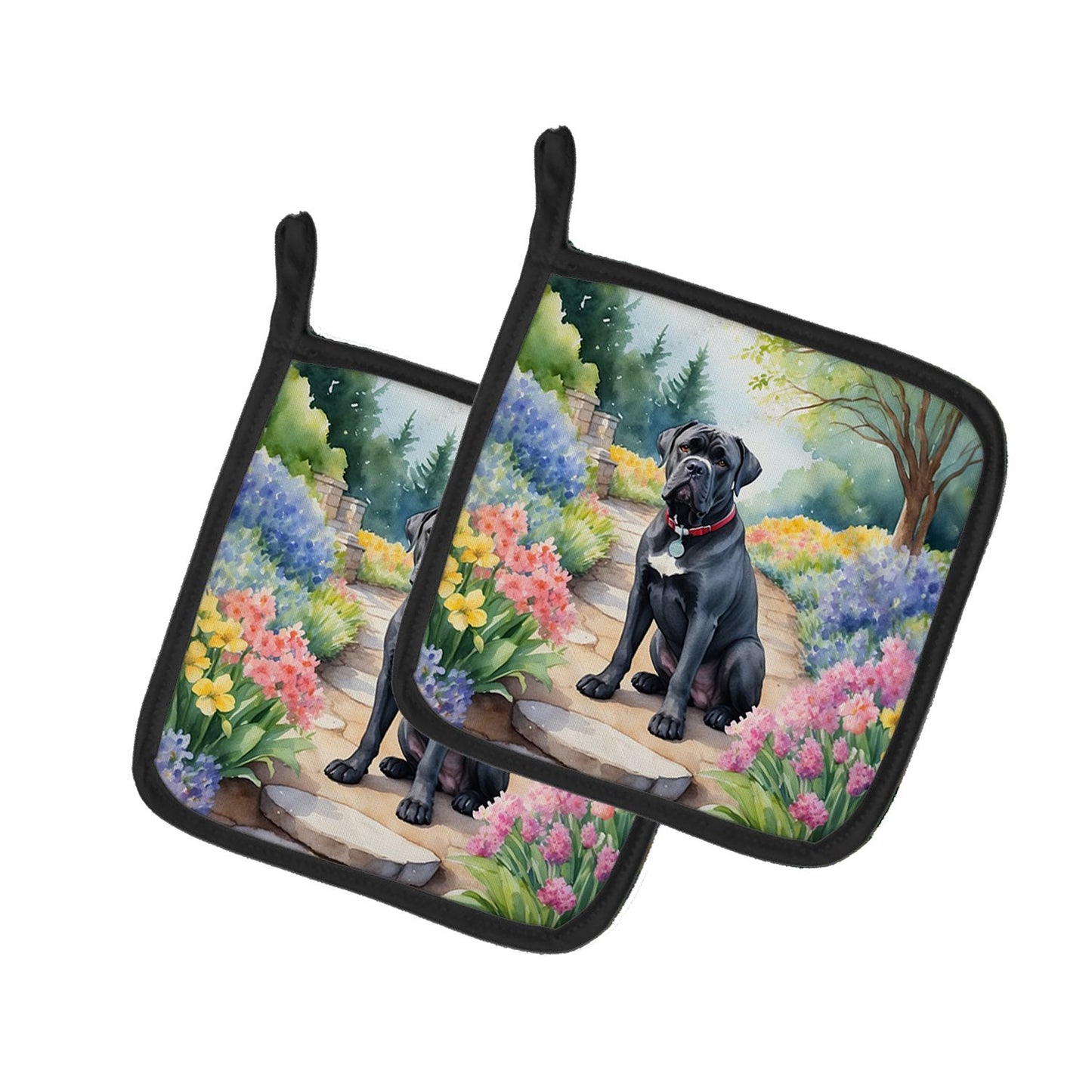 Cane Corso Spring Path Pair of Pot Holders Kitchen Heat Resistant Pot Holders Sets Oven Hot Pads for Cooking Baking BBQ, 7 1/2 x 7 1/2