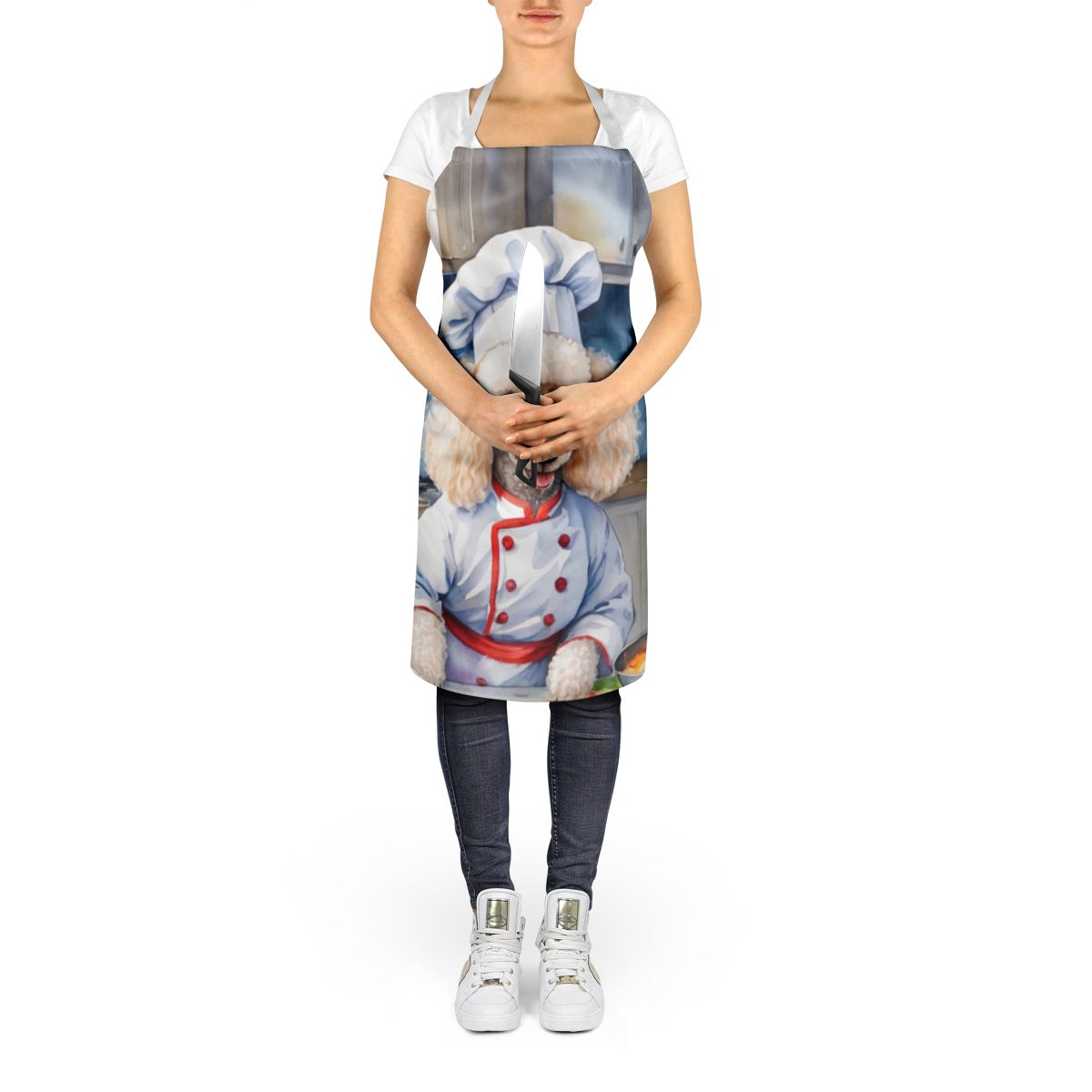 White Poodle The Chef Apron Cooking Kitchen Server Baking Crafts Gardening for Adult Women Men, Unisex, Large, Multicolor