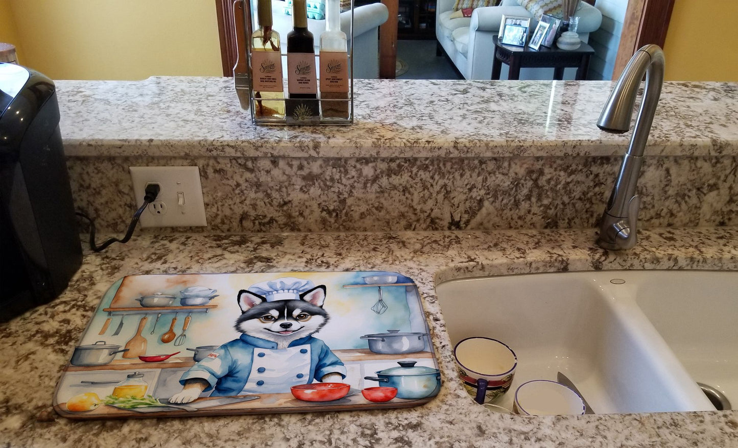 Alaskan Klee Kai The Chef Dish Drying Mat Absorbent Dish Drying Mat Pad for Kitchen Counter Dish Drainer Mat for Countertop, 14 x 21", Multicolor