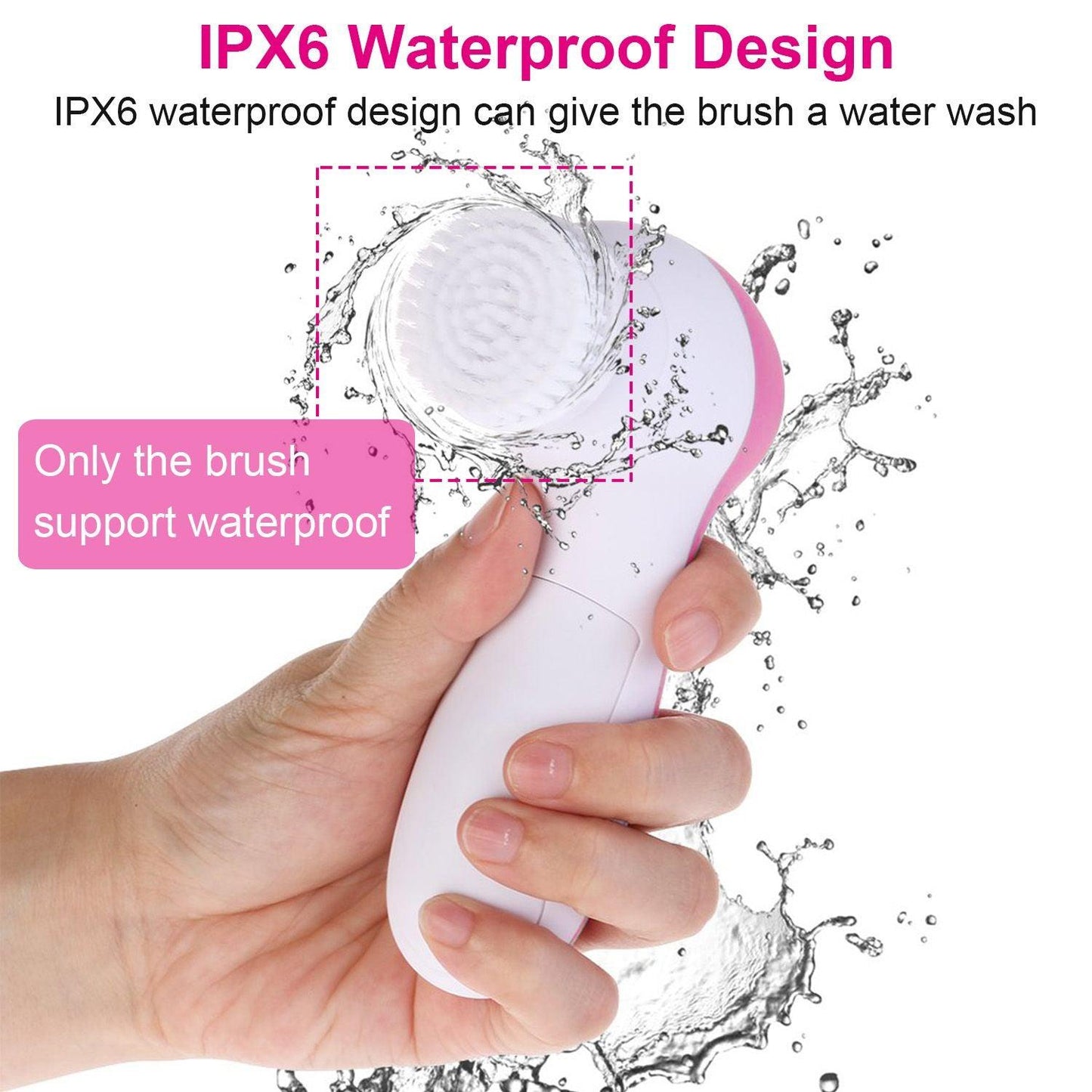Facial Cleansing Brush Waterproof Face Spin Cleaning Brush with 5 Brush Heads - Clothes For Her Online Store