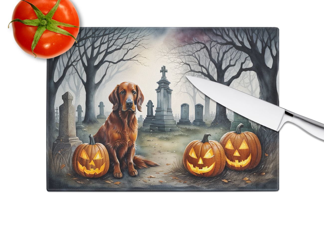 NEW Irish Setter Spooky Halloween Glass Cutting Board Decorative Tempered Glass Kitchen Cutting and Serving Board Large Size Chopping Board