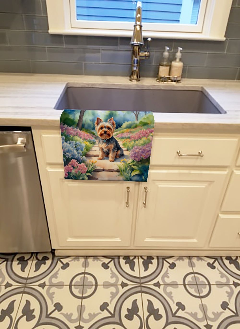 Yorkshire Terrier Spring Path Kitchen Towel Dish Cloths Guest Hand Towel Decorative Bathroom Towel for Face,Tea, Dishcloth, Kitchen and Bath
