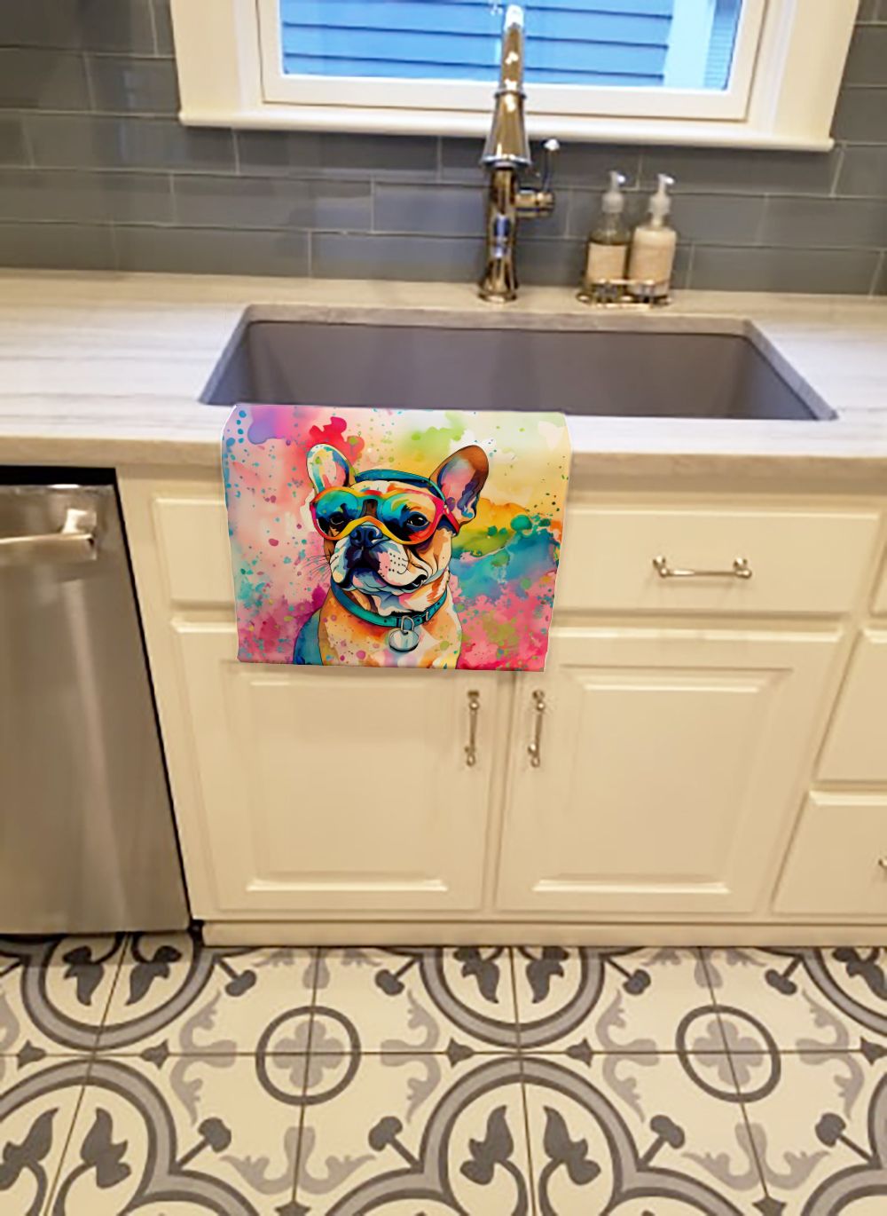 French Bulldog Hippie Dawg Kitchen Towel Dish Cloths Guest Hand Towel Decorative Bathroom Towel for Face,Tea, Dishcloth, Kitchen and Bath