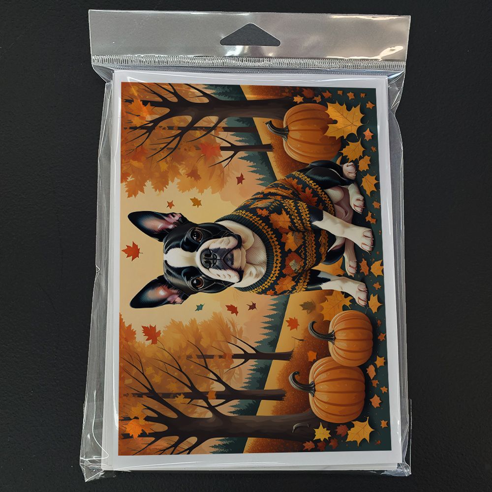 Boston Terrier Fall Greeting Cards Pack of 8 Blank Cards with Envelopes Whimsical A7 Size 5x7 Blank Note Cards
