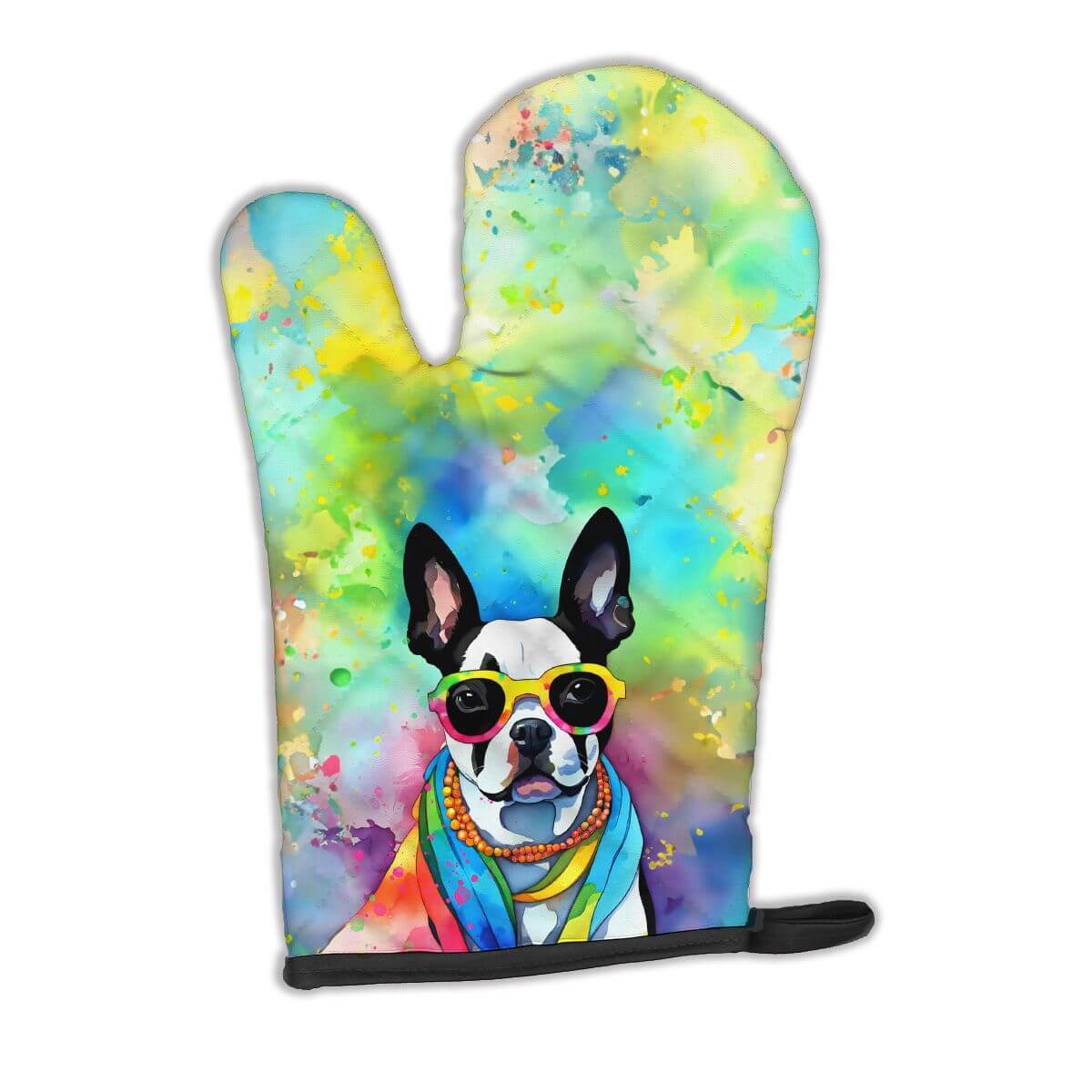 Boston Terrier Hippie Dawg Oven Mitt Heat Resistant Thick Oven Mitt for Hot Pans and Oven, Kitchen Mitt Protect Hands, Cooking Baking Glove