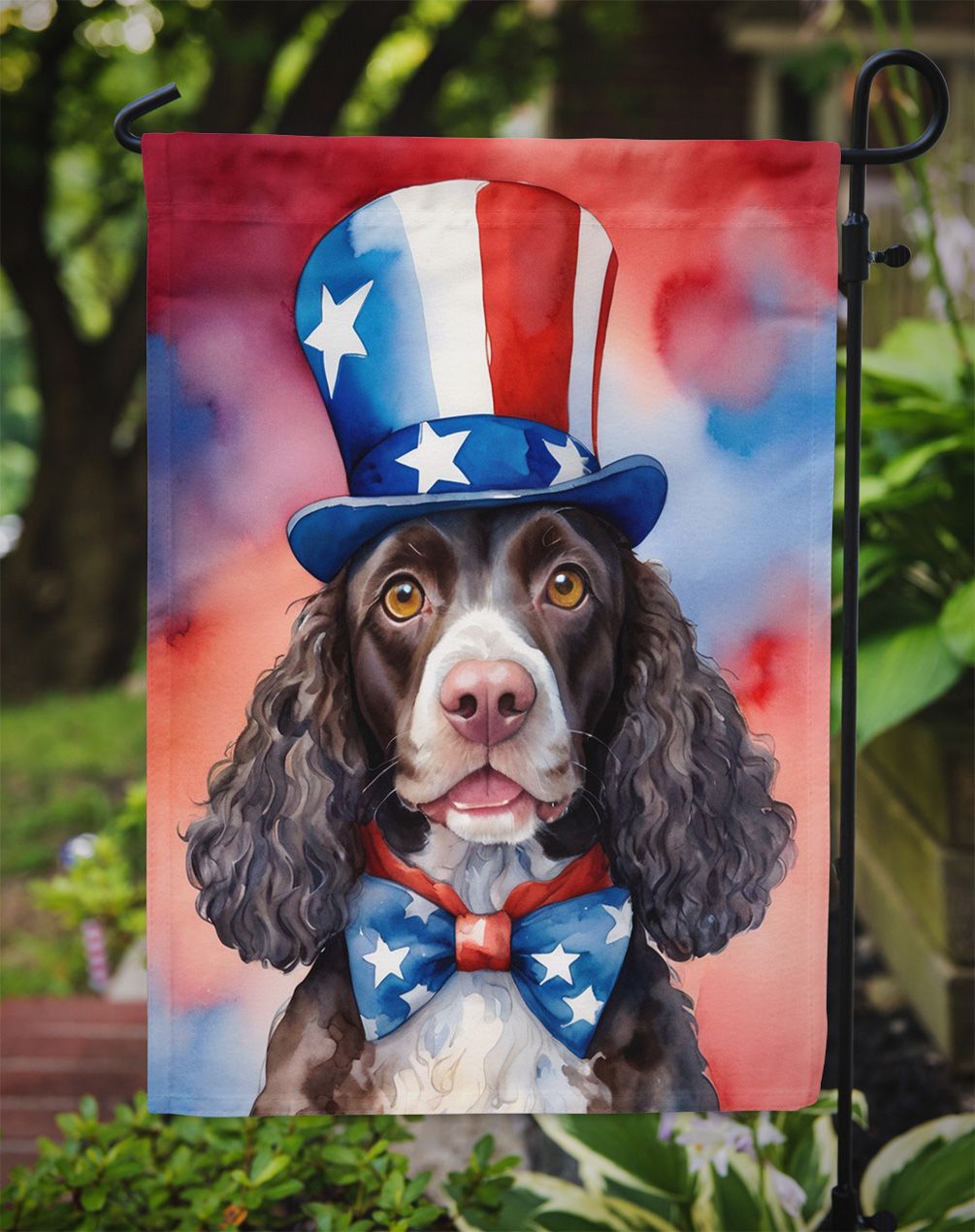 American Water Spaniel Patriotic American Garden Flag Mailbox Flag Decorative Yard Flag Banner Outside Patio Artwork Yard Flower Beds, Garden Size, Multicolor