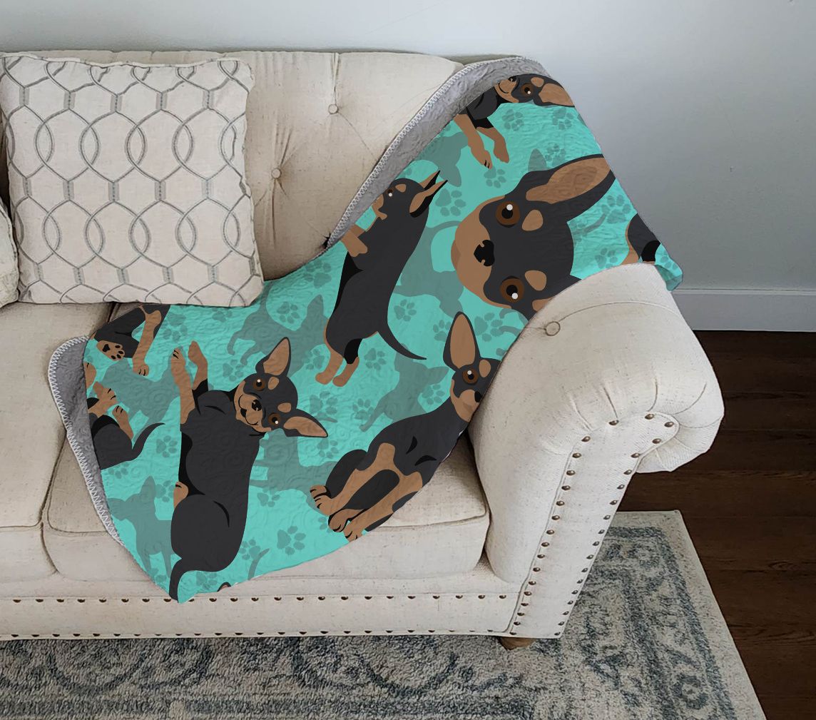 Black and Tan Chihuahua Quilted Blanket 50x60 Artwork Pattern Quilted Throw Blanket for Bed, Couch, Sofa, Soft and Lightweight