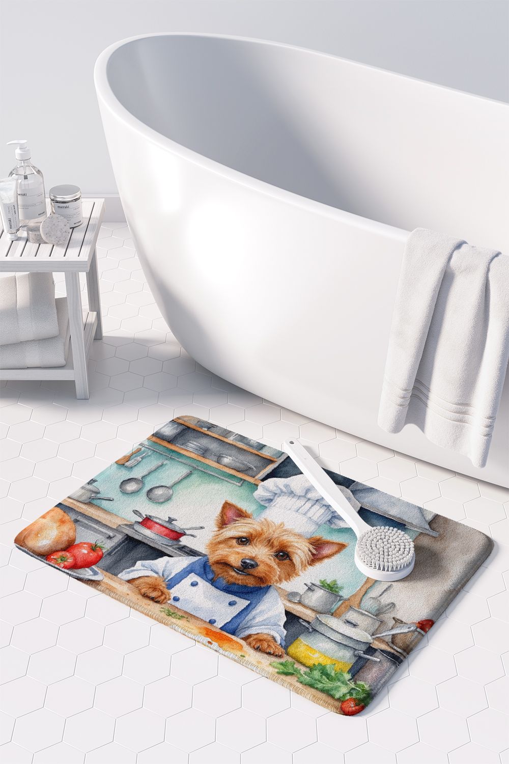 Australian Terrier The Chef Memory Foam Kitchen Mat Machine Washable Anti-Fatigue Mat Cushion Comfort Bath Mat or Kitchen Rug