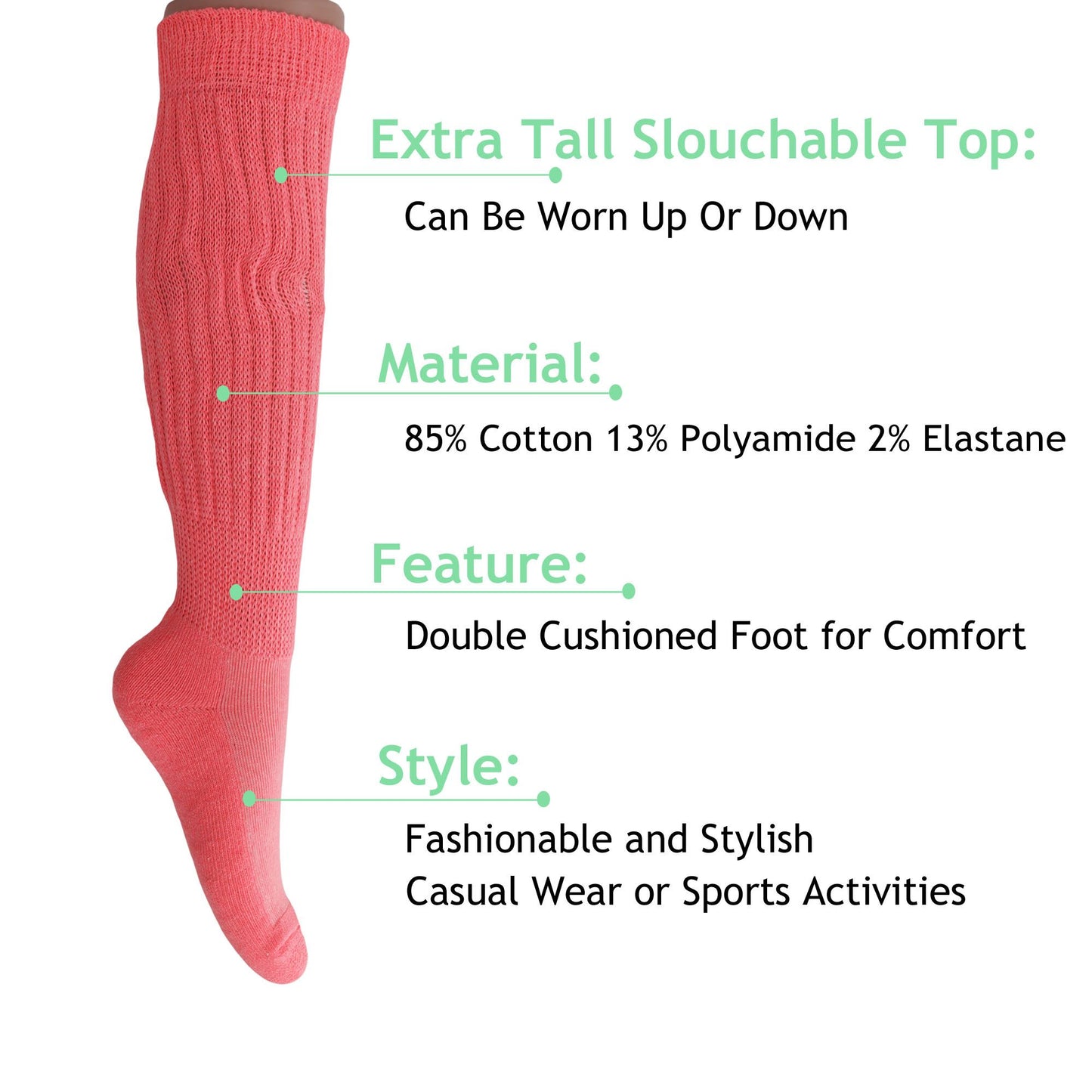 Slouch Socks for Women Extra Long Heavy Slouchy Scrunch Cotton Socks 1 Pair Shoe Size 5 to 10