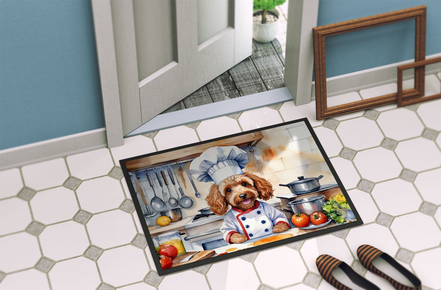 Cockapoo The Chef Doormat Front Door Mat Indoor Outdoor Rugs for Entryway, Non Slip Washable Low Pile, 24H X 36W
