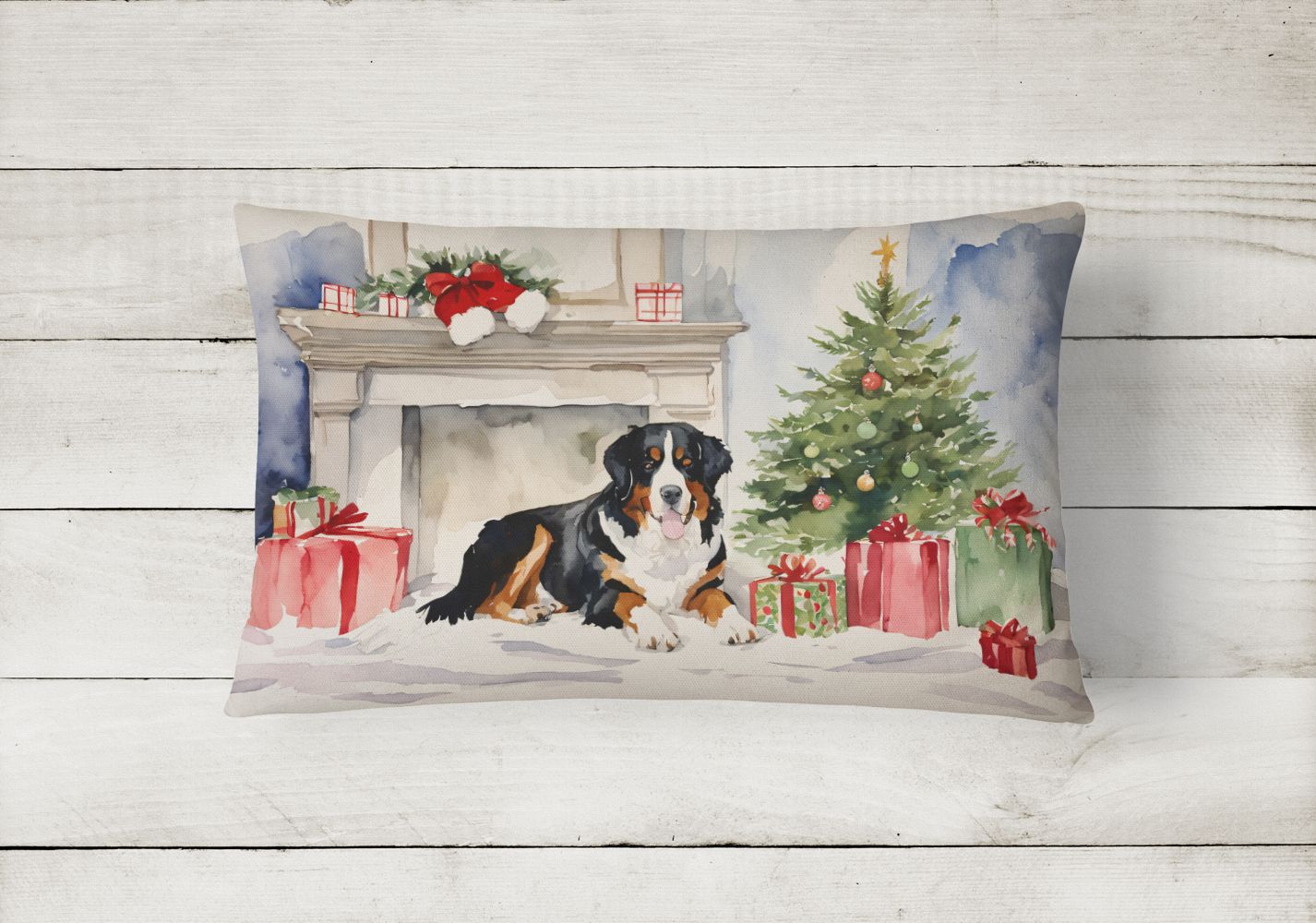 Waiting on Christmas Throw Pillow Throw Pillow for Indoor Couch Bed Outdoor Patio Washable, Bernese Mountain Dog 1261,12Hx16W