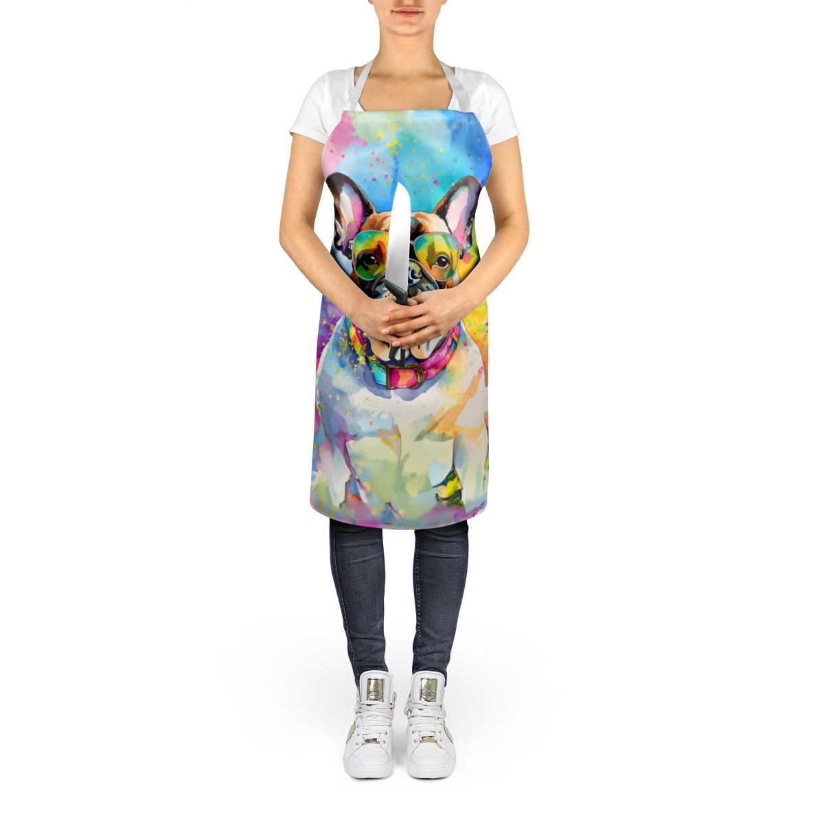 French Bulldog Hippie Dawg Apron Cooking Kitchen Server Baking Crafts Gardening for Adult Women Men, Unisex, Large, Multicolor