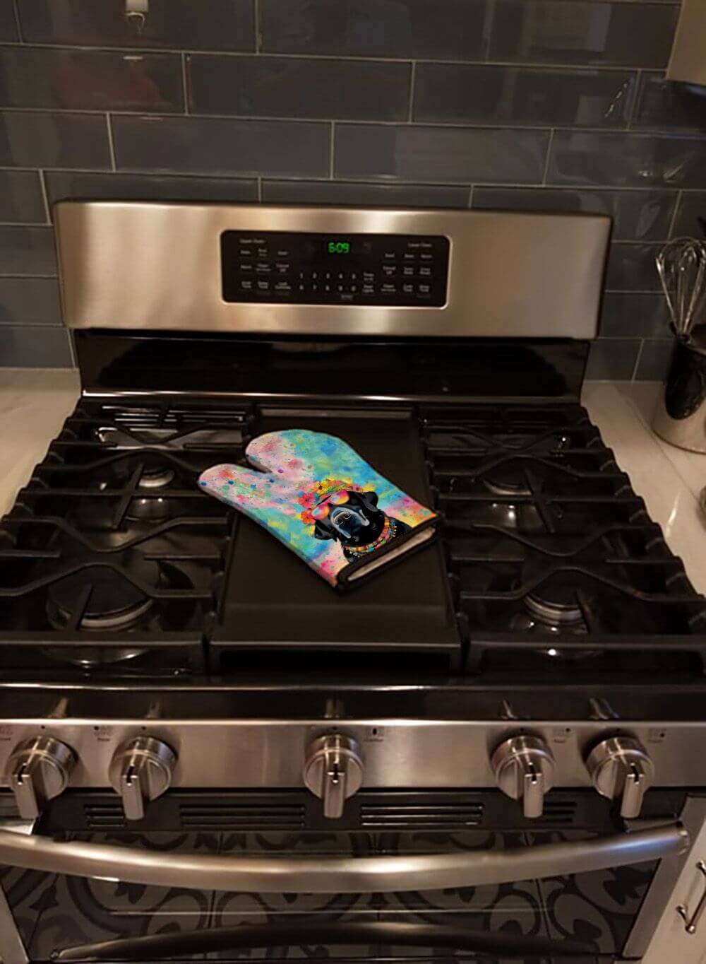Black Labrador Hippie Dawg Oven Mitt Heat Resistant Thick Oven Mitt for Hot Pans and Oven, Kitchen Mitt Protect Hands, Cooking Baking Glove