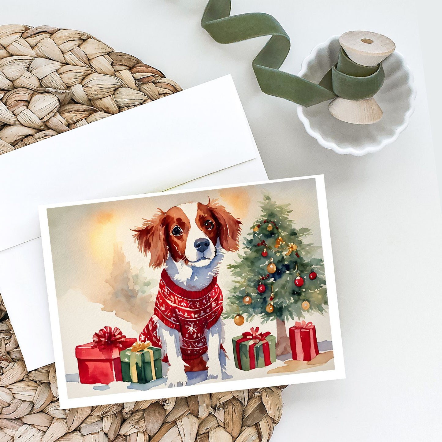 Brittany Spaniel Christmas Greeting Cards Pack of 8 Blank Cards with Envelopes Whimsical A7 Size 5x7 Blank Note Cards
