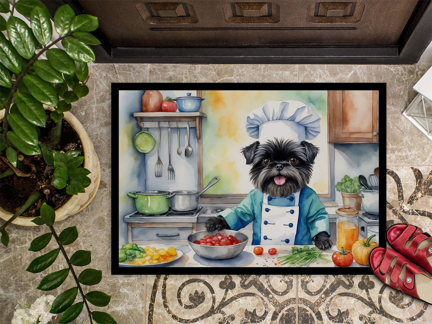 Affenpinscher The Chef Doormat Front Door Mat Indoor Outdoor Rugs for Entryway, Non Slip Washable Low Pile, 24H X 36W