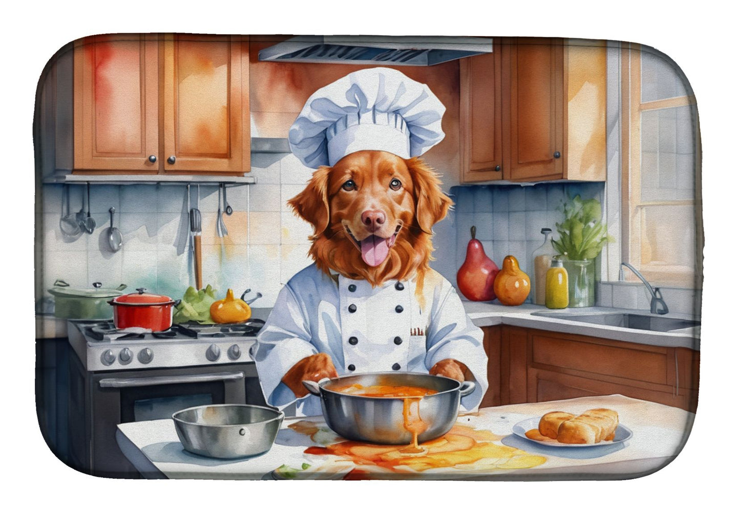 Nova Scotia Duck Tolling Retriever The Chef Dish Drying Mat Absorbent Dish Drying Mat Pad for Kitchen Counter Dish Drainer Mat for Countertop, 14 x 21", Multicolor
