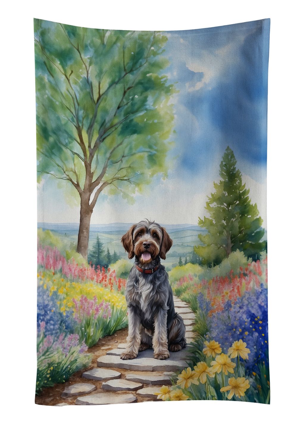 Wirehaired Pointing Griffon Spring Path Kitchen Towel Dish Cloths Guest Hand Towel Decorative Bathroom Towel for Face,Tea, Dishcloth, Kitchen and Bath