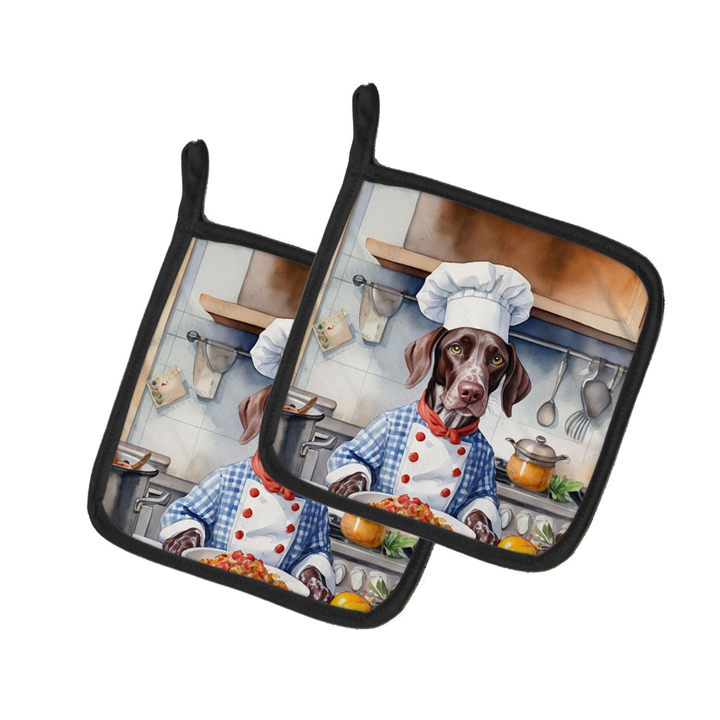 German Shorthaired Pointer The Chef Pair of Pot Holders Kitchen Heat Resistant Pot Holders Sets Oven Hot Pads for Cooking Baking BBQ, 7 1/2 x 7 1/2