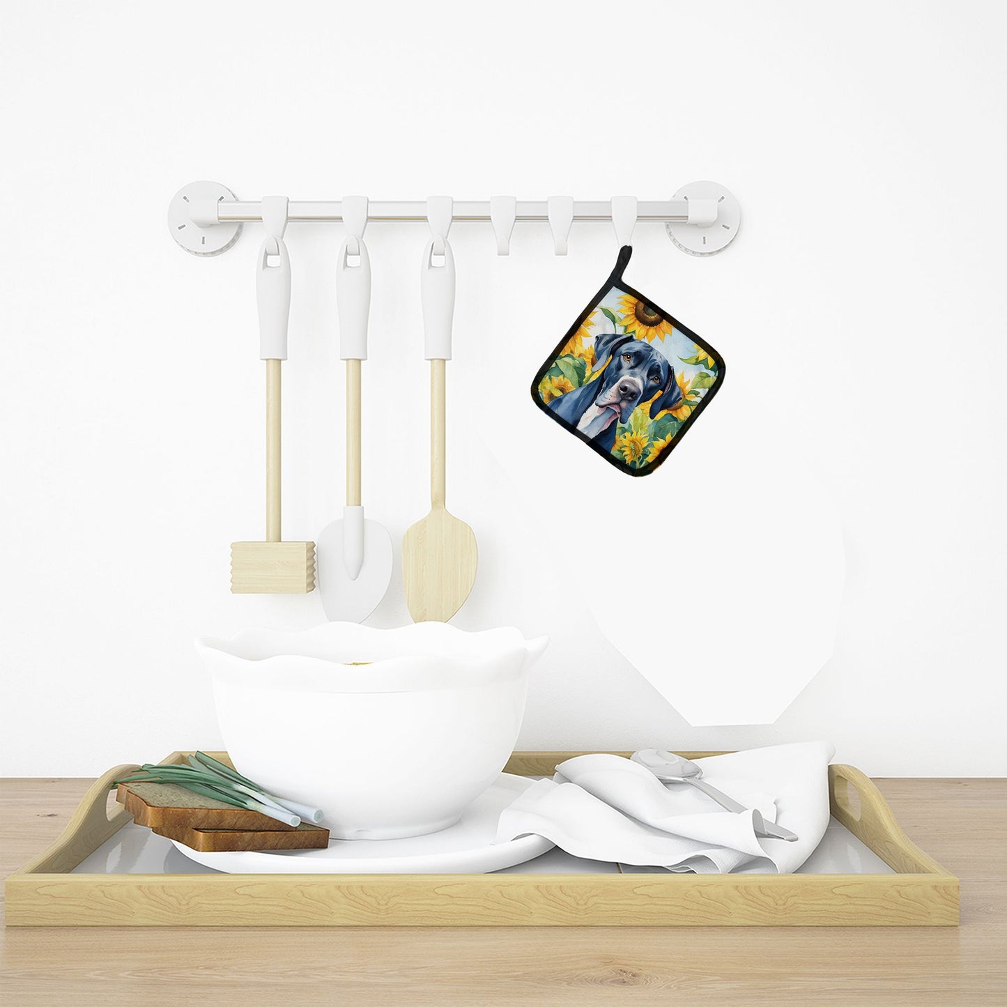 Great Dane in Sunflowers Pair of Pot Holders Kitchen Heat Resistant Pot Holders Sets Oven Hot Pads for Cooking Baking BBQ, 7 1/2 x 7 1/2