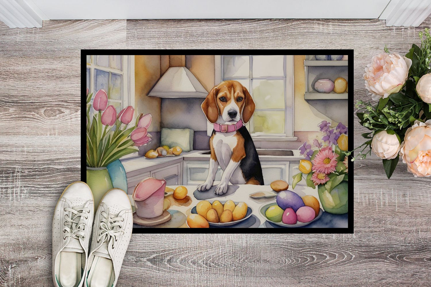 NEW Decorating Easter Beagle Doormat Front Door Mat Indoor Outdoor Rugs for Entryway, Non Slip Washable Low Pile, 18H X 27W