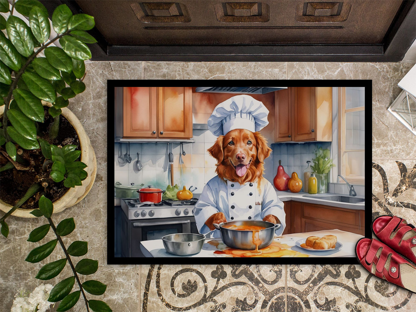 Nova Scotia Duck Tolling Retriever The Chef Doormat Front Door Mat Indoor Outdoor Rugs for Entryway, Non Slip Washable Low Pile, 24H X 36W
