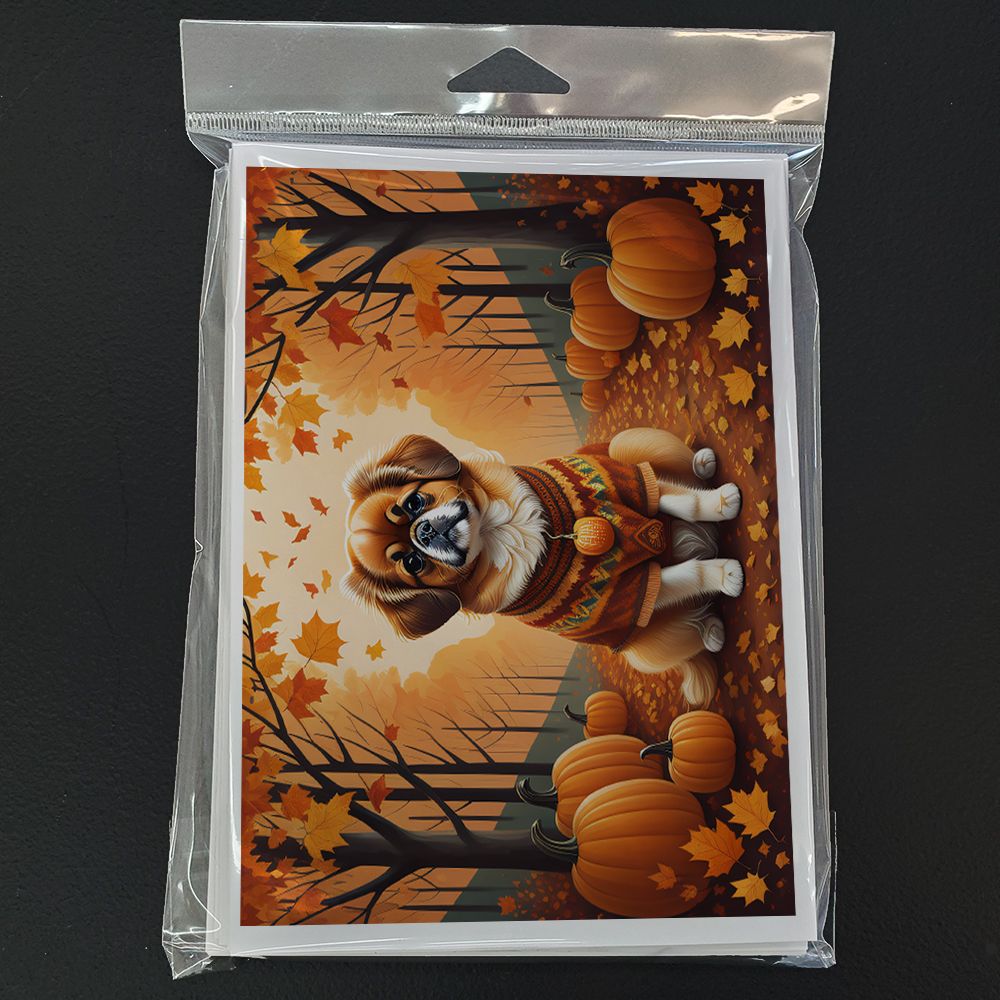 Tibetan Spaniel Fall Greeting Cards Pack of 8 Blank Cards with Envelopes Whimsical A7 Size 5x7 Blank Note Cards