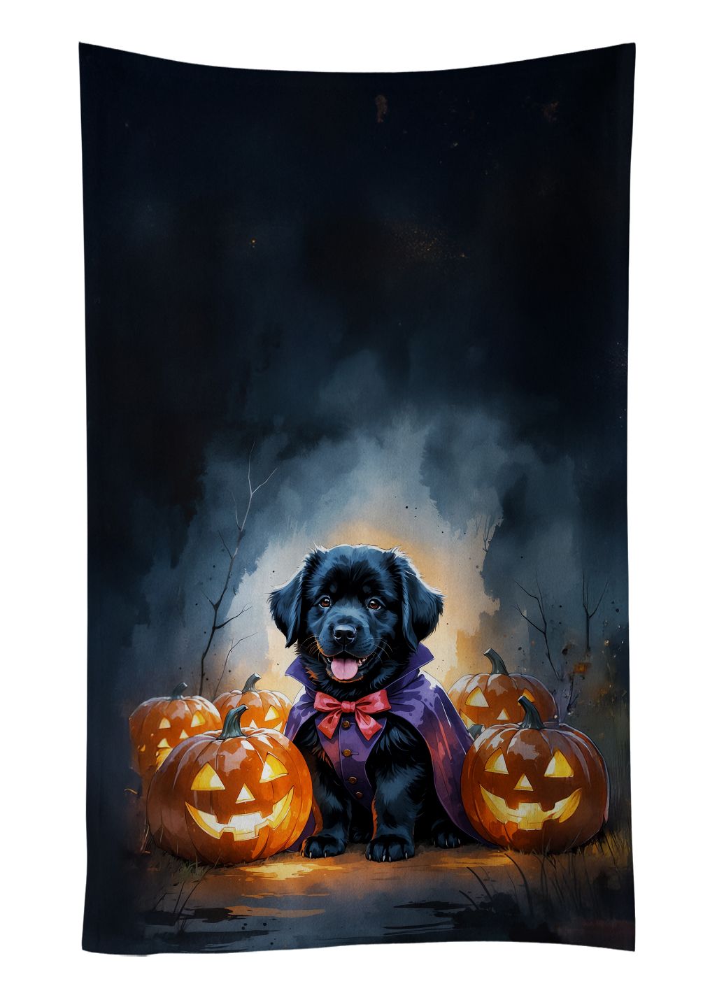 Black Newfoundland Puppy Halloween Kitchen Towel Dish Cloths Guest Hand Towel Decorative Bathroom Towel for Face,Tea, Dishcloth, Kitchen and Bath