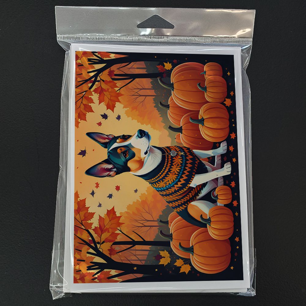 Basenji Fall Greeting Cards Pack of 8 Blank Cards with Envelopes Whimsical A7 Size 5x7 Blank Note Cards