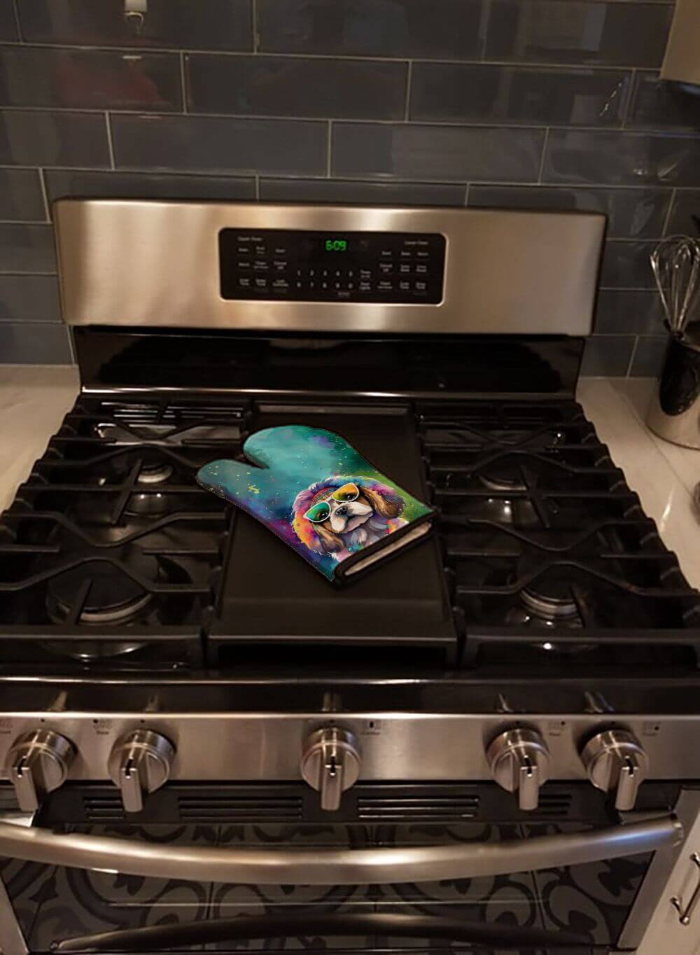 Shih Tzu Hippie Dawg Oven Mitt Heat Resistant Thick Oven Mitt for Hot Pans and Oven, Kitchen Mitt Protect Hands, Cooking Baking Glove