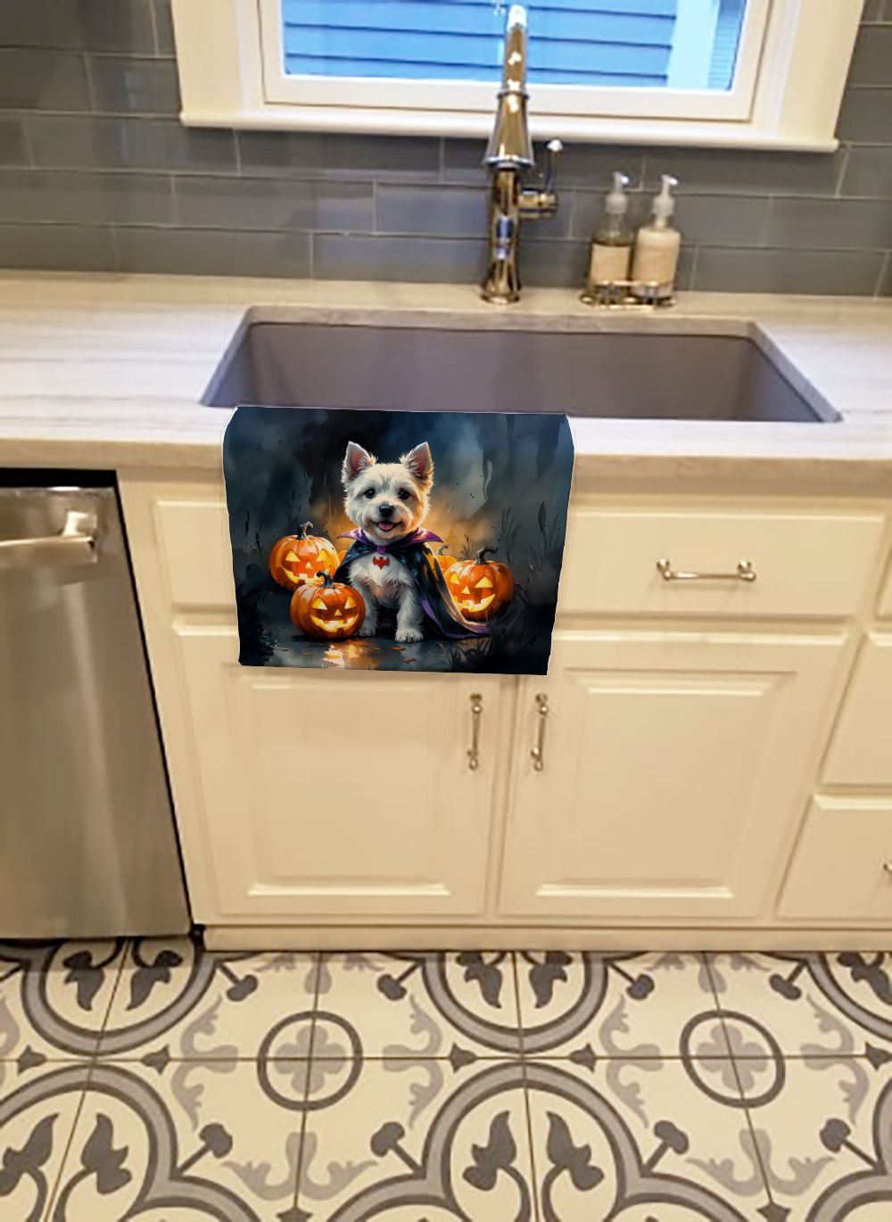 Westie Spaniel Puppy Halloween Kitchen Towel Dish Cloths Guest Hand Towel Decorative Bathroom Towel for Face,Tea, Dishcloth, Kitchen and Bath