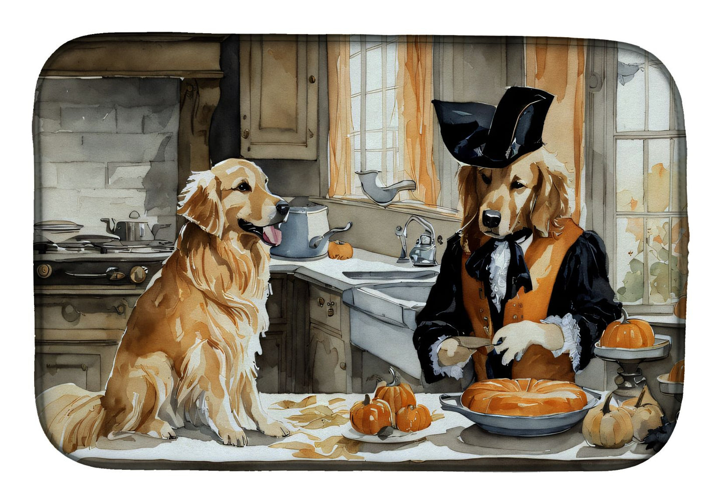 Golden Retriever Fall Kitchen Pumpkins Dish Drying Mat Absorbent Dish Drying Mat Pad for Kitchen Counter Dish Drainer Mat for Countertop, 14 x 21", Multicolor