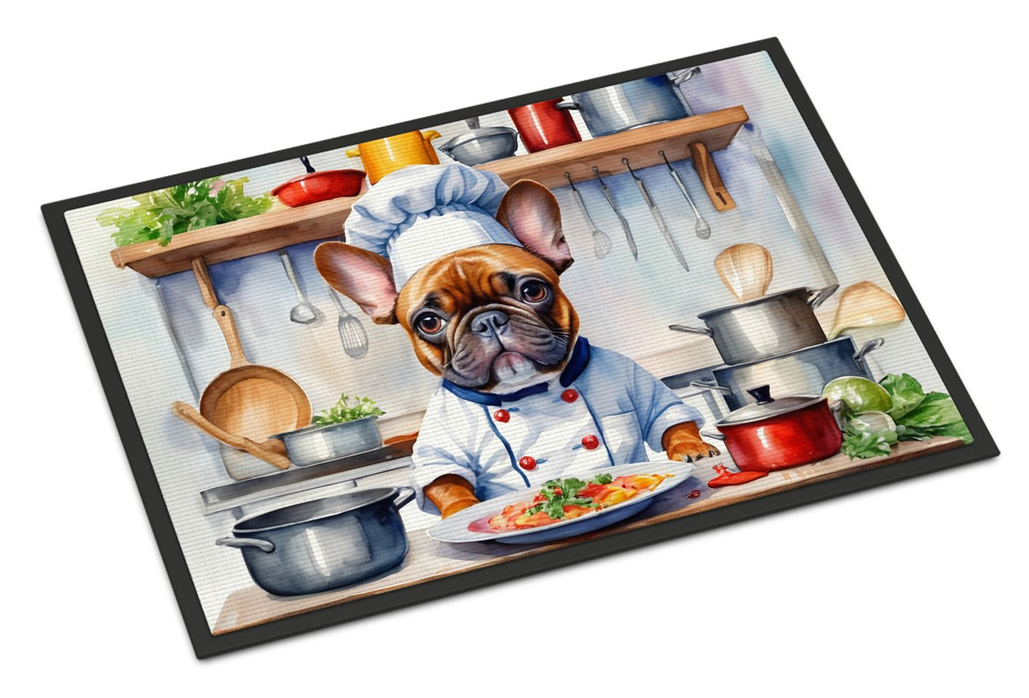 French Bulldog The Chef Doormat Front Door Mat Indoor Outdoor Rugs for Entryway, Non Slip Washable Low Pile, 24H X 36W