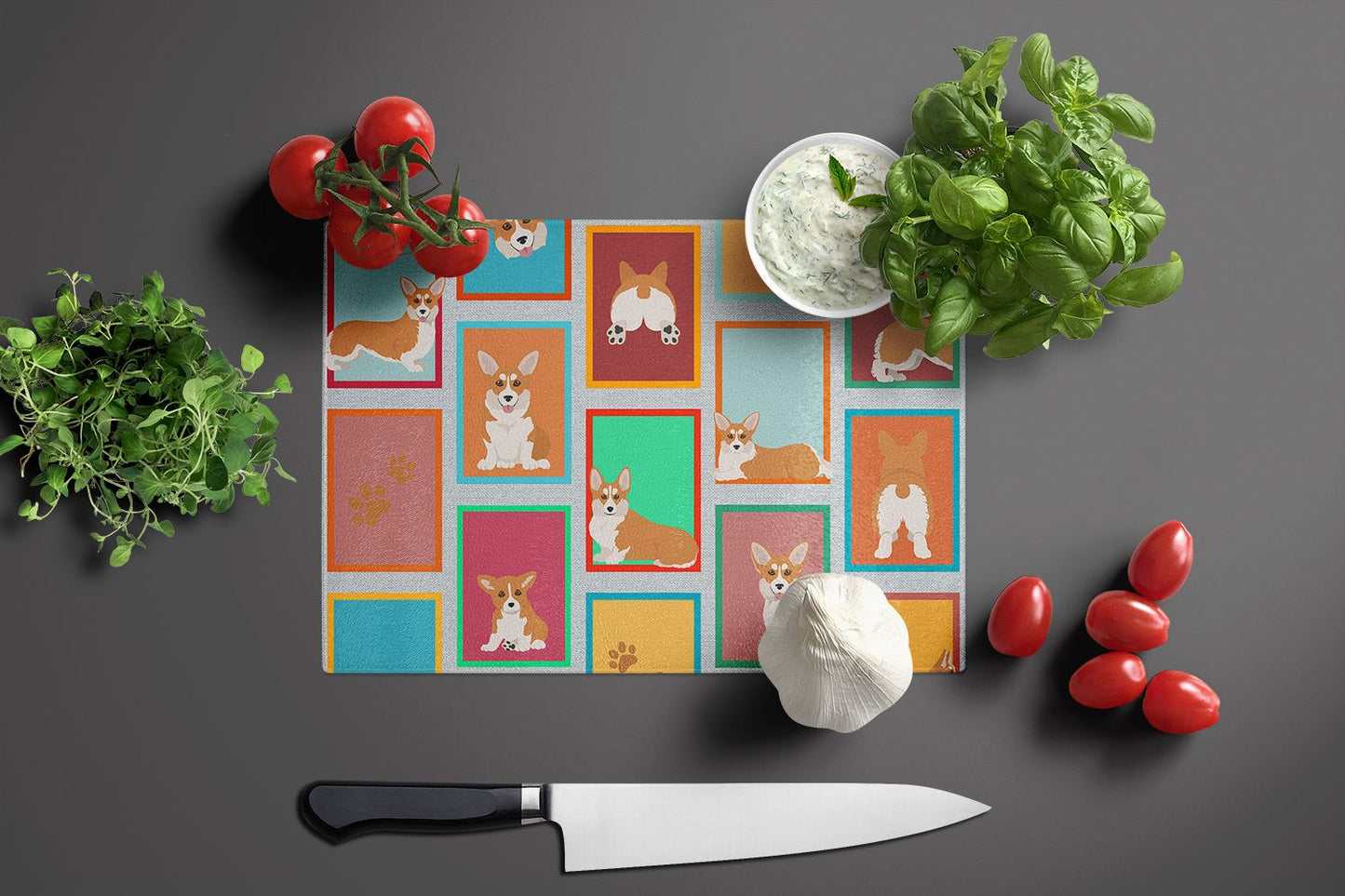 NEW Lots of Red and White Pembroke Corgi Glass Cutting Board Decorative Tempered Glass Kitchen Cutting and Serving Board Large Size Chopping Board