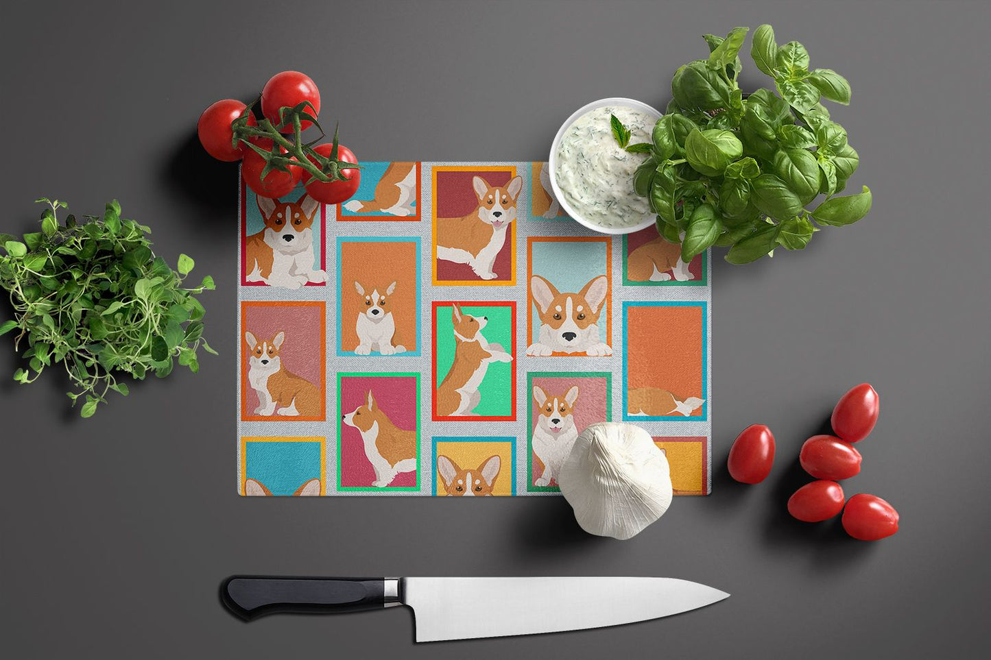 NEW Lots of Red Cardigan Corgi Glass Cutting Board Decorative Tempered Glass Kitchen Cutting and Serving Board Large Size Chopping Board