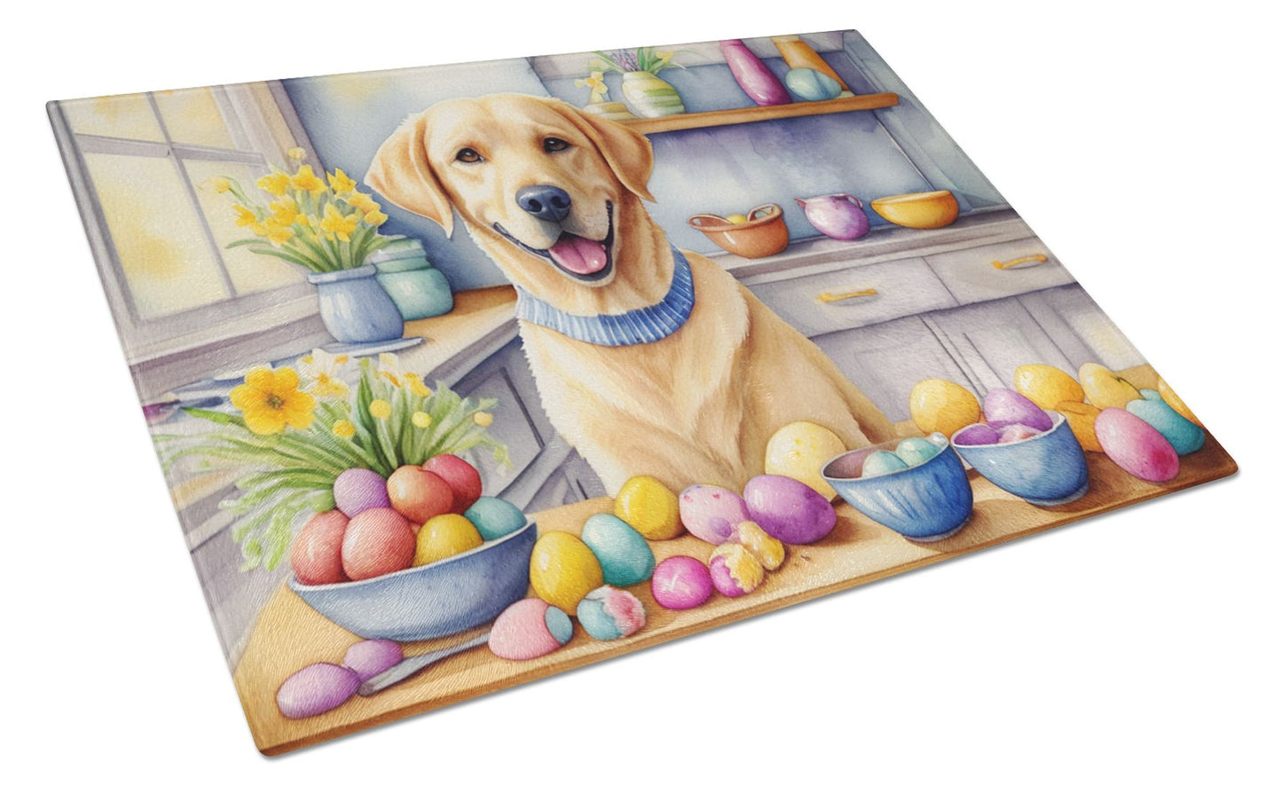 NEW Decorating Easter Yellow Labrador Retriever Glass Cutting Board Decorative Tempered Glass Kitchen Cutting and Serving Board Large Size Chopping Board