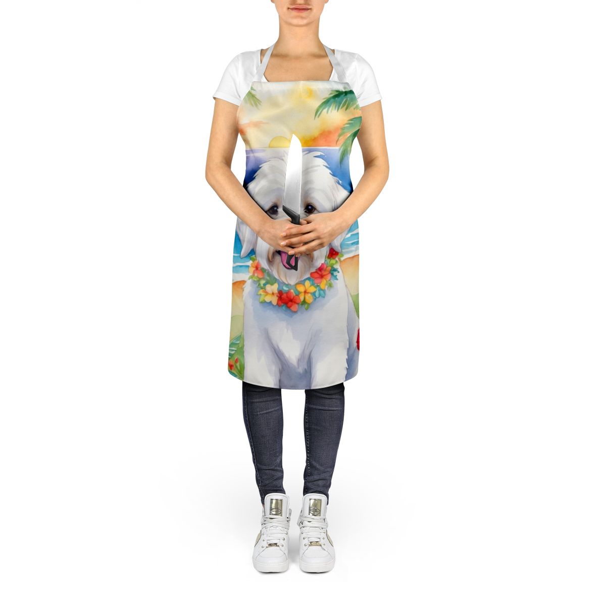 Coton de Tulear Luau Apron Cooking Kitchen Server Baking Crafts Gardening for Adult Women Men, Unisex, Large, Multicolor