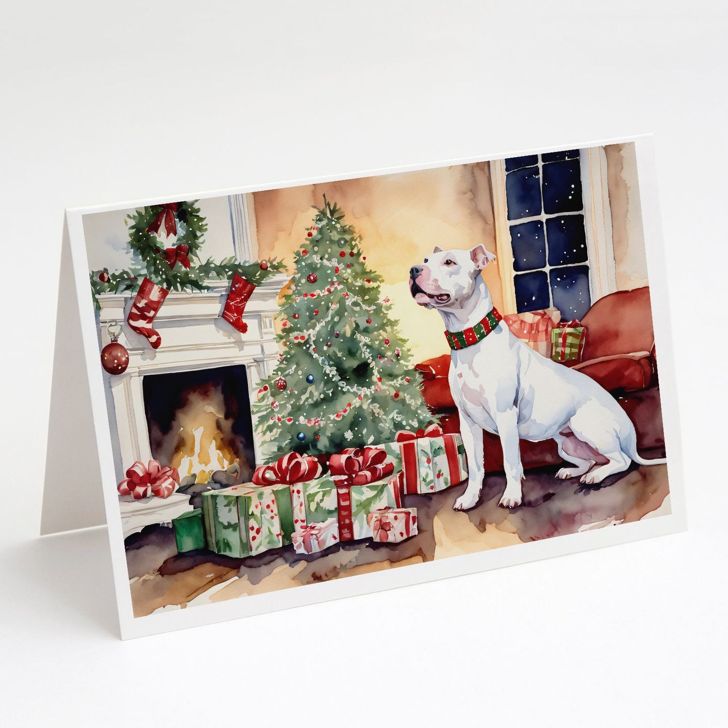 NEW White Pit Bull Terrier Christmas Greeting Cards Pack of 8 Blank Cards with Envelopes Whimsical A7 Size 5x7 Blank Note Cards