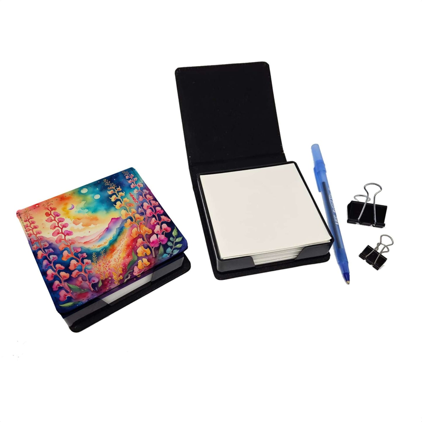 Colorful Snapdragon PU Leather Note Paper Holder with Artist-Designed Cover, Desk Accessory, Office Gift