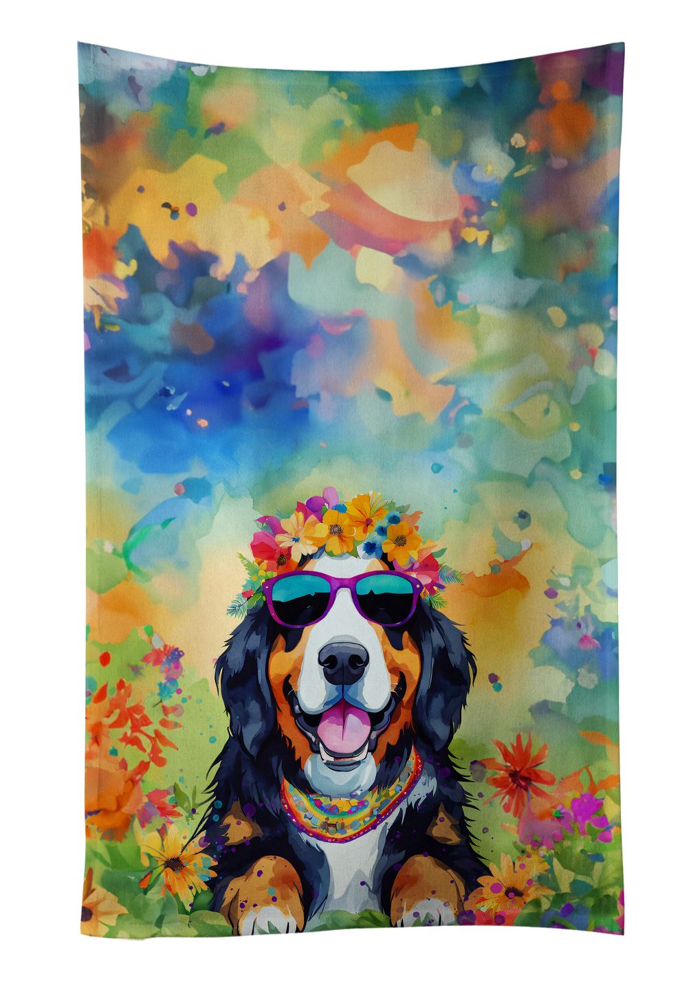 Bernese Mountain Dog Hippie Dawg Kitchen Towel Dish Cloths Guest Hand Towel Decorative Bathroom Towel for Face,Tea, Dishcloth, Kitchen and Bath