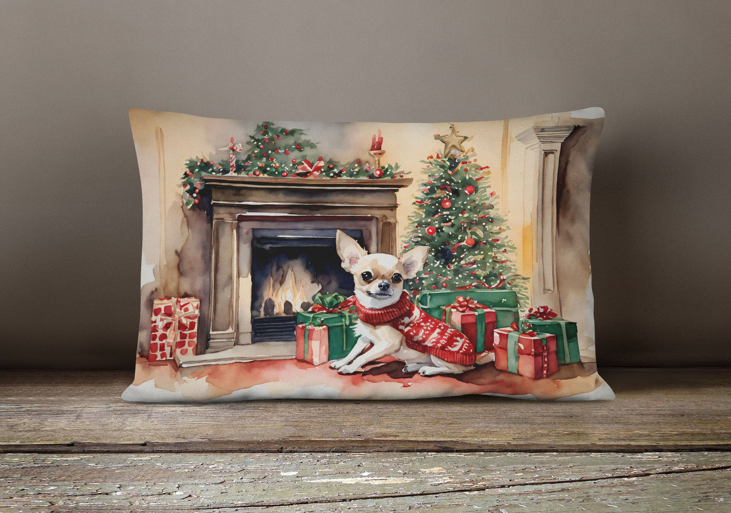 Waiting on Christmas Throw Pillow Throw Pillow for Indoor Couch Bed Outdoor Patio Washable, Chihuahua 1320,12Hx16W