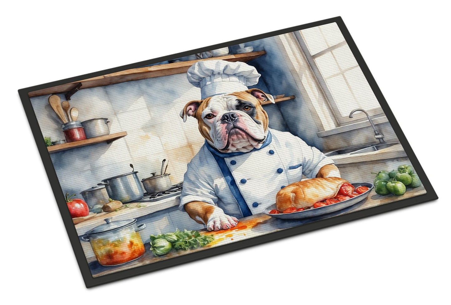 American Bulldog The Chef Doormat Front Door Mat Indoor Outdoor Rugs for Entryway, Non Slip Washable Low Pile, 24H X 36W