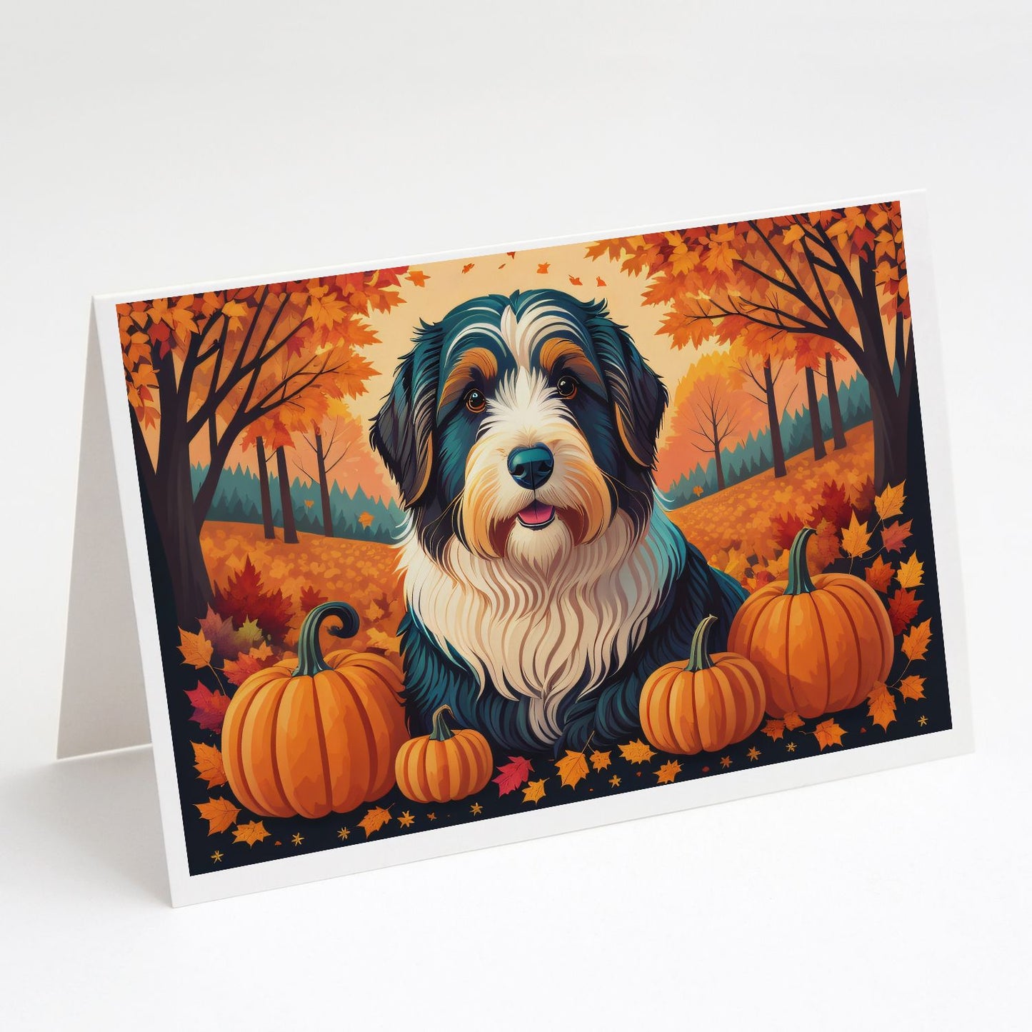 Bearded Collie Fall Greeting Cards Pack of 8 Blank Cards with Envelopes Whimsical A7 Size 5x7 Blank Note Cards