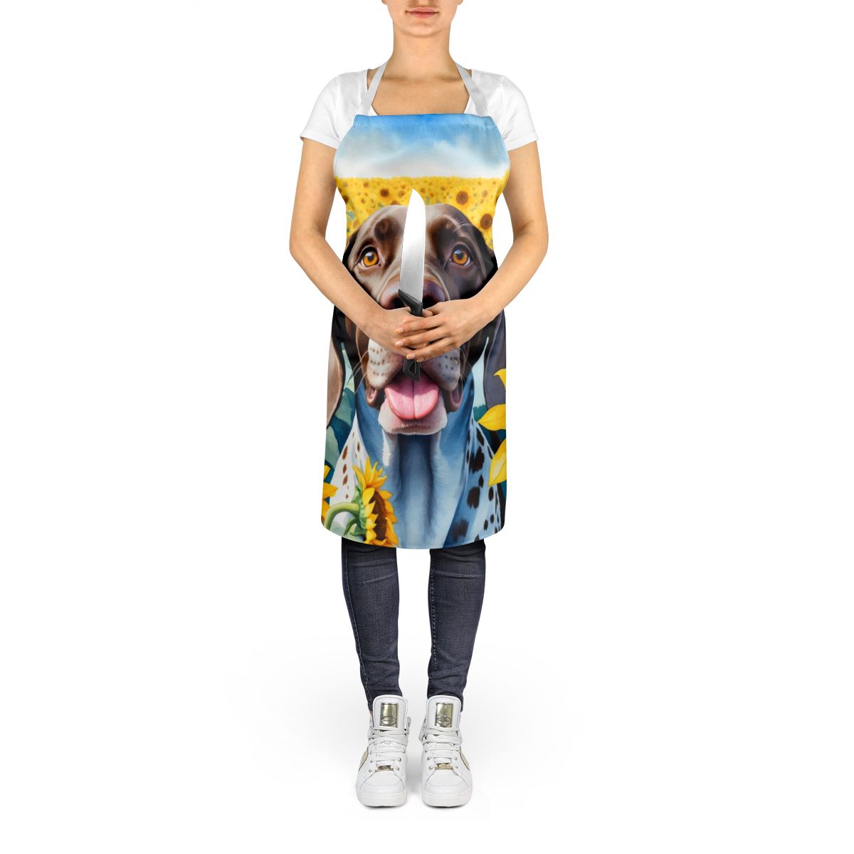 German Shorthaired Pointer in Sunflowers Apron Cooking Kitchen Server Baking Crafts Gardening for Adult Women Men, Unisex, Large, Multicolor