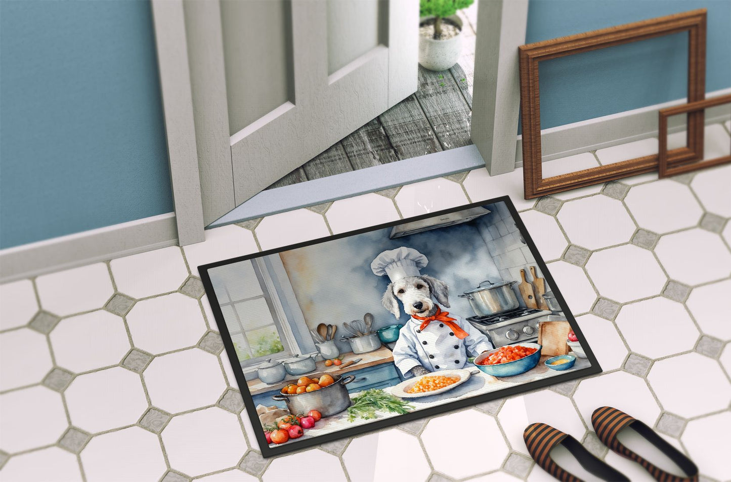 Bedlington Terrier The Chef Doormat Front Door Mat Indoor Outdoor Rugs for Entryway, Non Slip Washable Low Pile, 24H X 36W