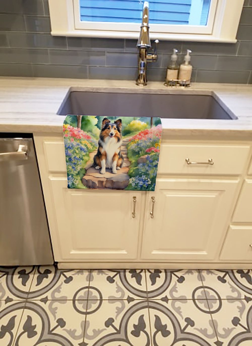 Sheltie Spring Path Kitchen Towel Dish Cloths Guest Hand Towel Decorative Bathroom Towel for Face,Tea, Dishcloth, Kitchen and Bath