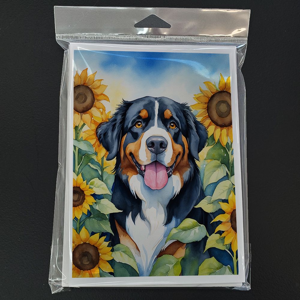 Bernese Mountain Dog in Sunflowers Greeting Cards Pack of 8 Blank Cards with Envelopes Whimsical A7 Size 5x7 Blank Note Cards