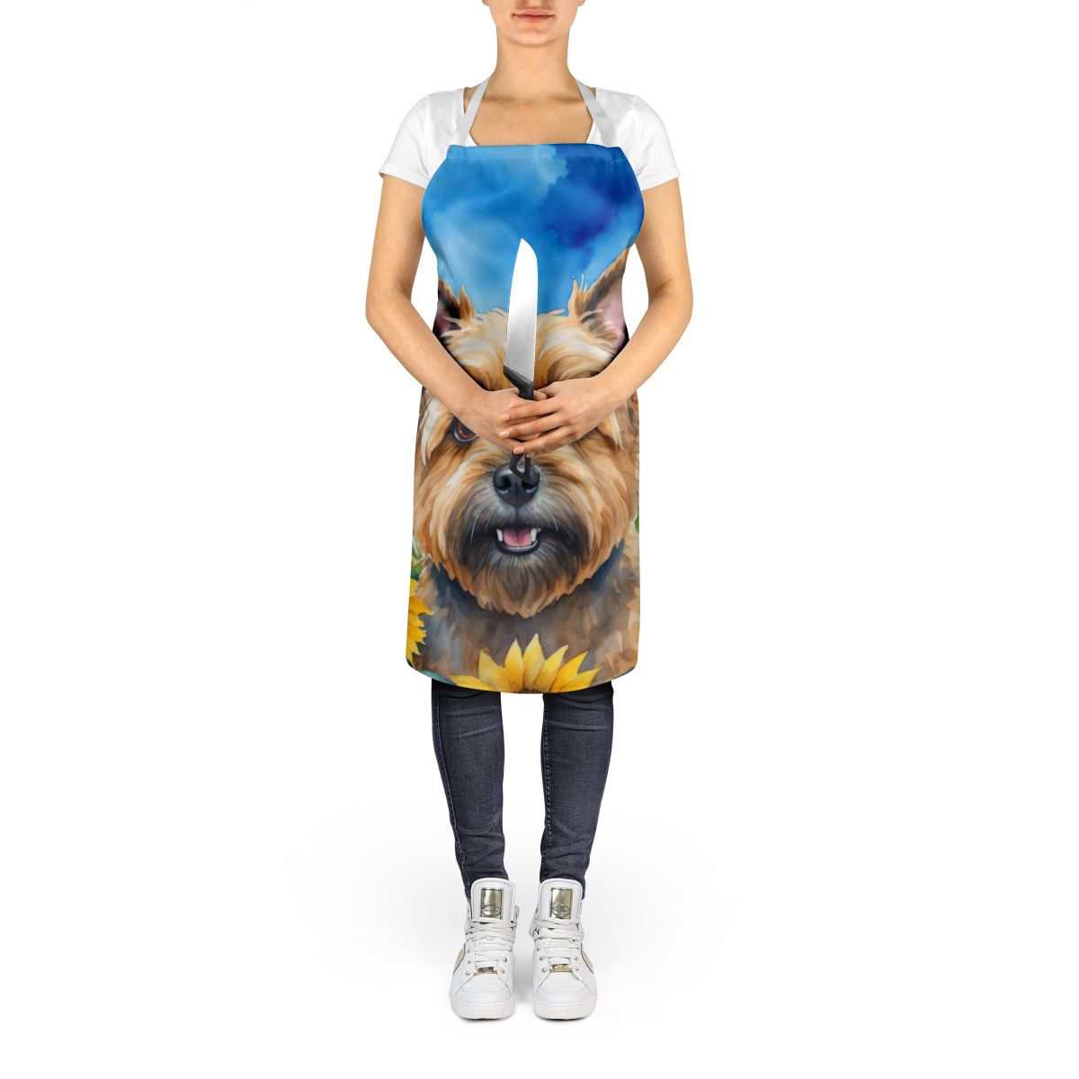 Cairn Terrier in Sunflowers Apron Cooking Kitchen Server Baking Crafts Gardening for Adult Women Men, Unisex, Large, Multicolor
